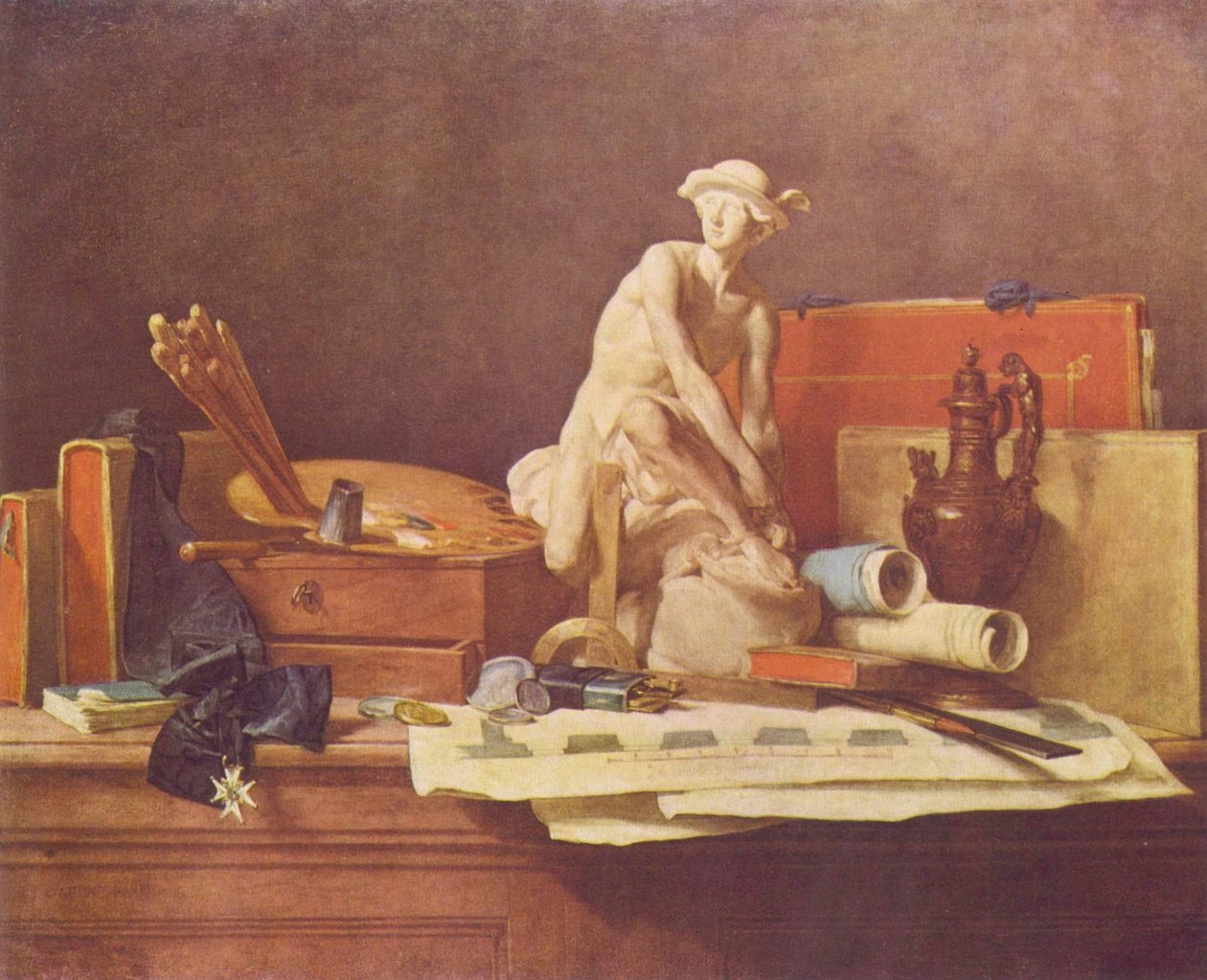 Ranskalainen:  Nature morte avec des attributs des Arts Still Life with Attributes of the Arts: Nature morte avec des attributs des Arts tekijältä Jean Baptiste Simeon Chardin
