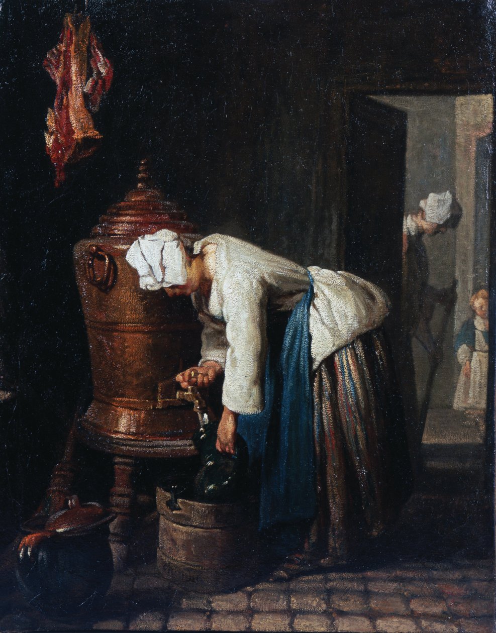 Nainen ottaa vettä säiliöstä tekijältä Jean Baptiste Simeon Chardin