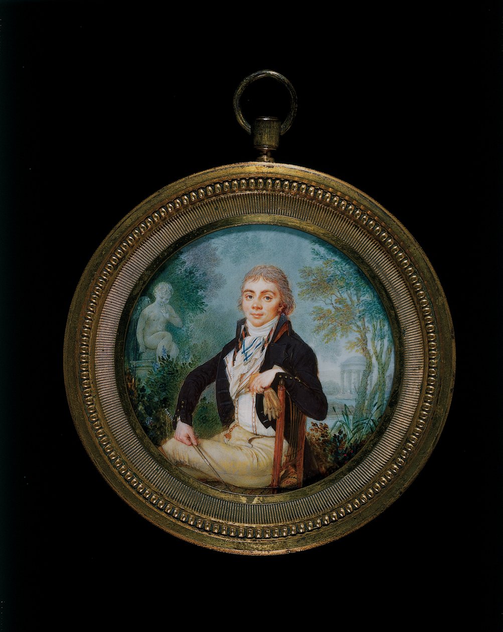Pienoiskuva nuoresta herrasmiehestä nimeltä herra Videl istumassa kolme neljäsosaa (kullattu pronssikehys) tekijältä Jean Baptiste Soyer