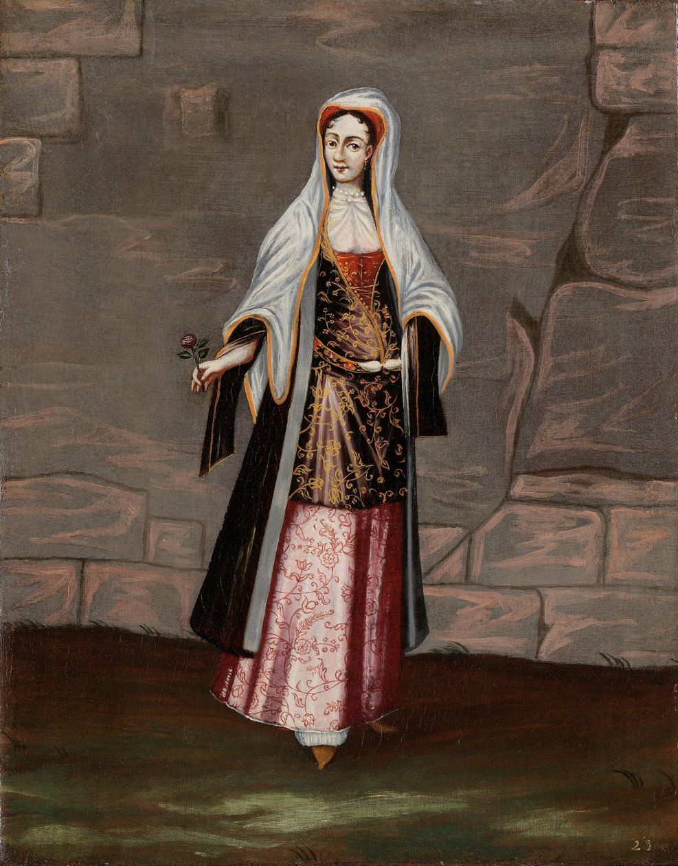 Nainen Mykonoksen saarelta tekijältä Jean Baptiste Vanmour (workshop of)