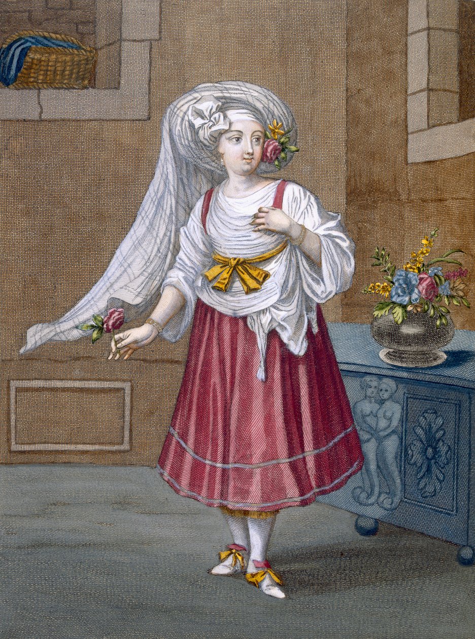 A Girl of Chios, levy 74 Charles de Ferriolin kokoelmasta Sata vedosta, jotka edustavat Levantin eri kansakuntia, 1707-08 tekijältä Jean Baptiste Vanmour
