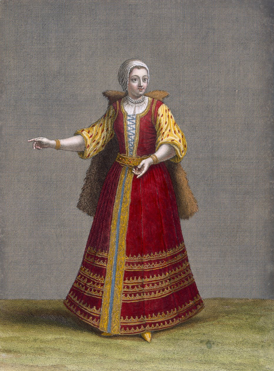 Unkarilainen nainen, levy 77 Charles de Ferriolin kokoelmasta Sata vedosta, jotka edustavat Levantin eri kansakuntia, kaiverrus Jean-Baptiste Haussard (fl.1679-1749), 1707-08 ( tekijältä Jean Baptiste Vanmour