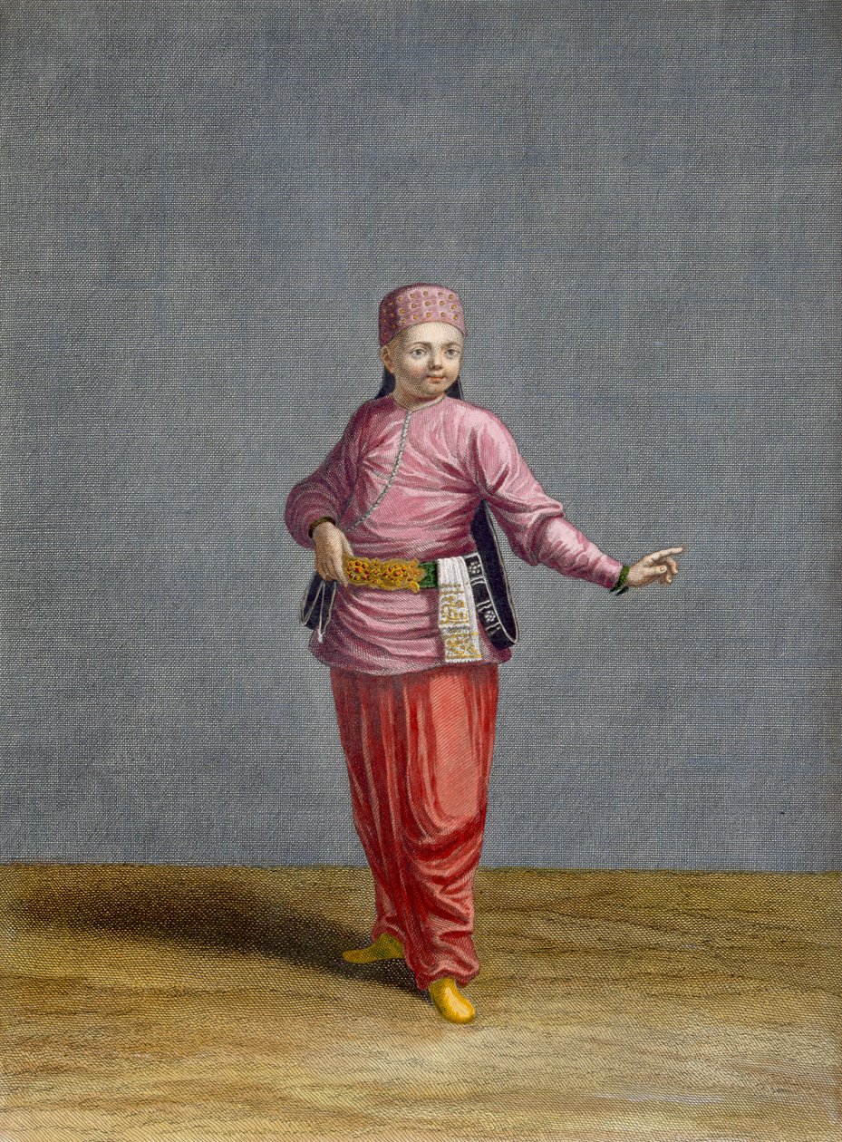 Turkkilainen poika, levy 44 Charles de Ferriolin kokoelmasta "Sata vedosta, jotka edustavat Levantin eri kansakuntia", kaiverrus Jean-Baptiste Haussard (fl.1679-1749), 1707-08 (colo) tekijältä Jean Baptiste Vanmour