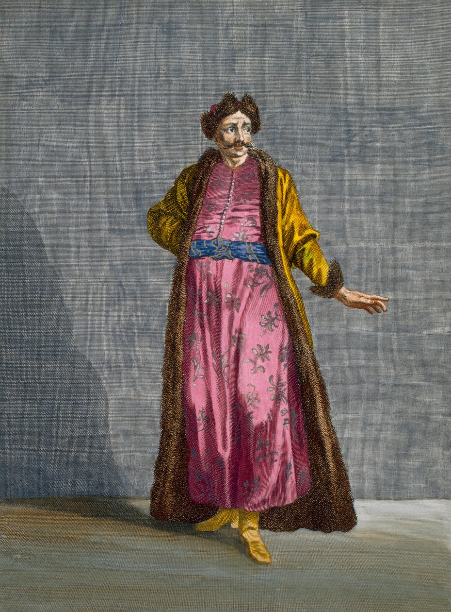 Wallachian Gentleman, levy 80 Charles de Ferriolin teoksesta "Sata printtiä, jotka edustavat Levantin eri kansoja", kaiverrus B. Baron, 1707-08 tekijältä Jean Baptiste Vanmour