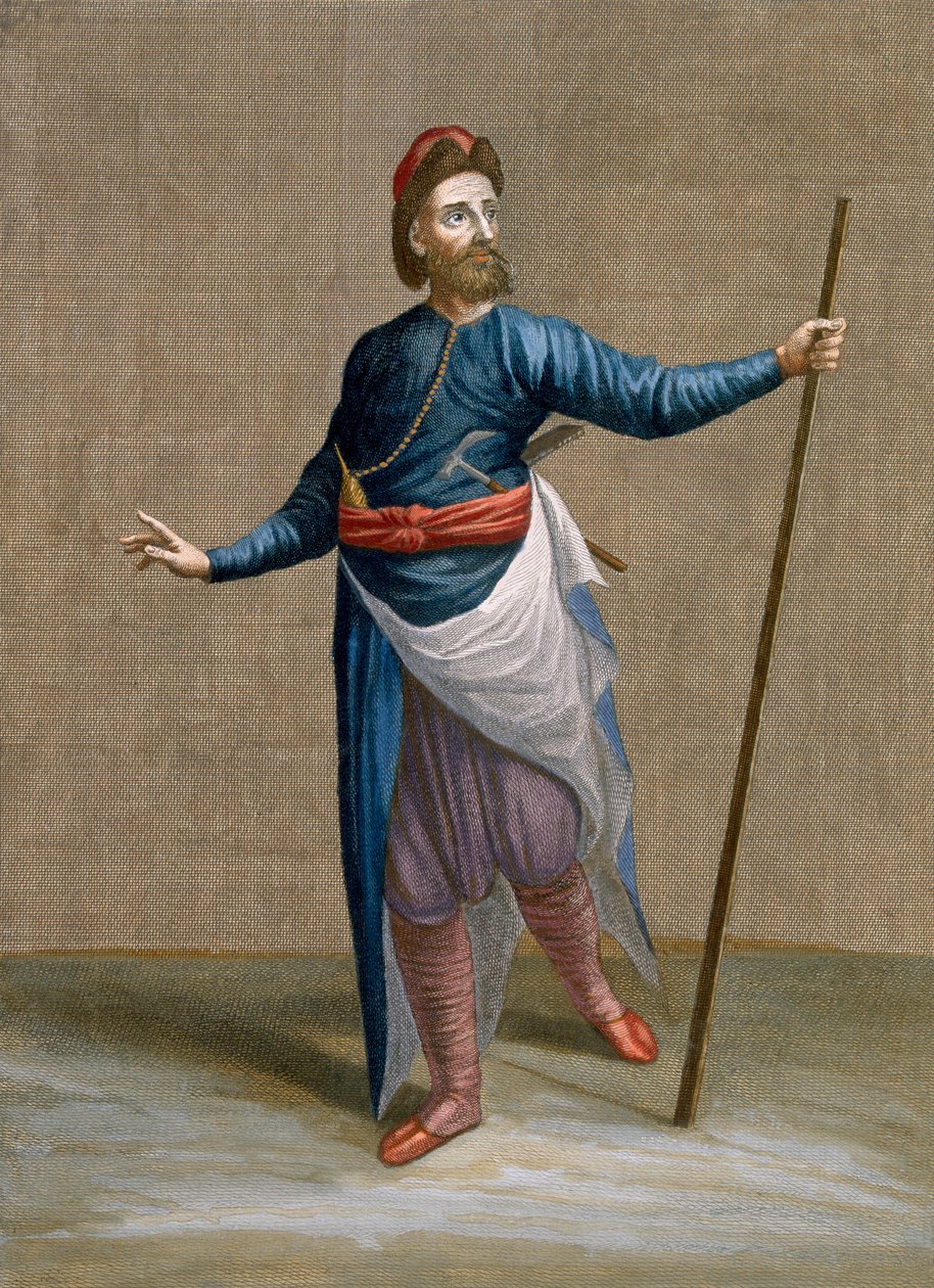 Armenialainen arkkitehti, levy 88 Charles de Ferriolin kokoelmasta Sata vedosta, jotka edustavat Levantin eri kansakuntia, kaiverrus J. de Franssieres, 1707-08 (värillinen kaiverrus) tekijältä Jean Baptiste Vanmour