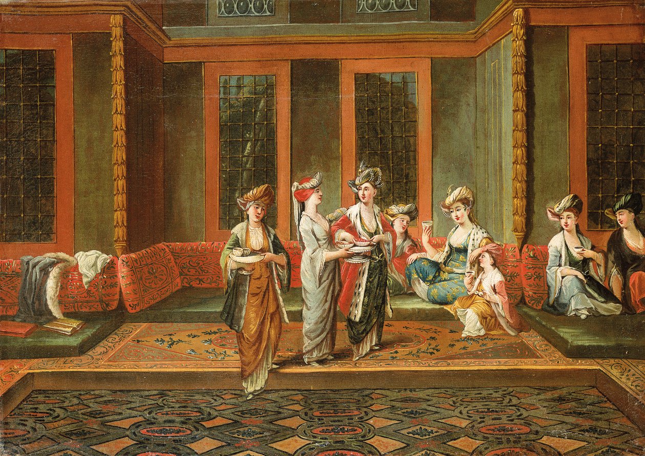 Armenialaiset naiset juomassa kahvia sisätiloissa tekijältä Jean Baptiste Vanmour