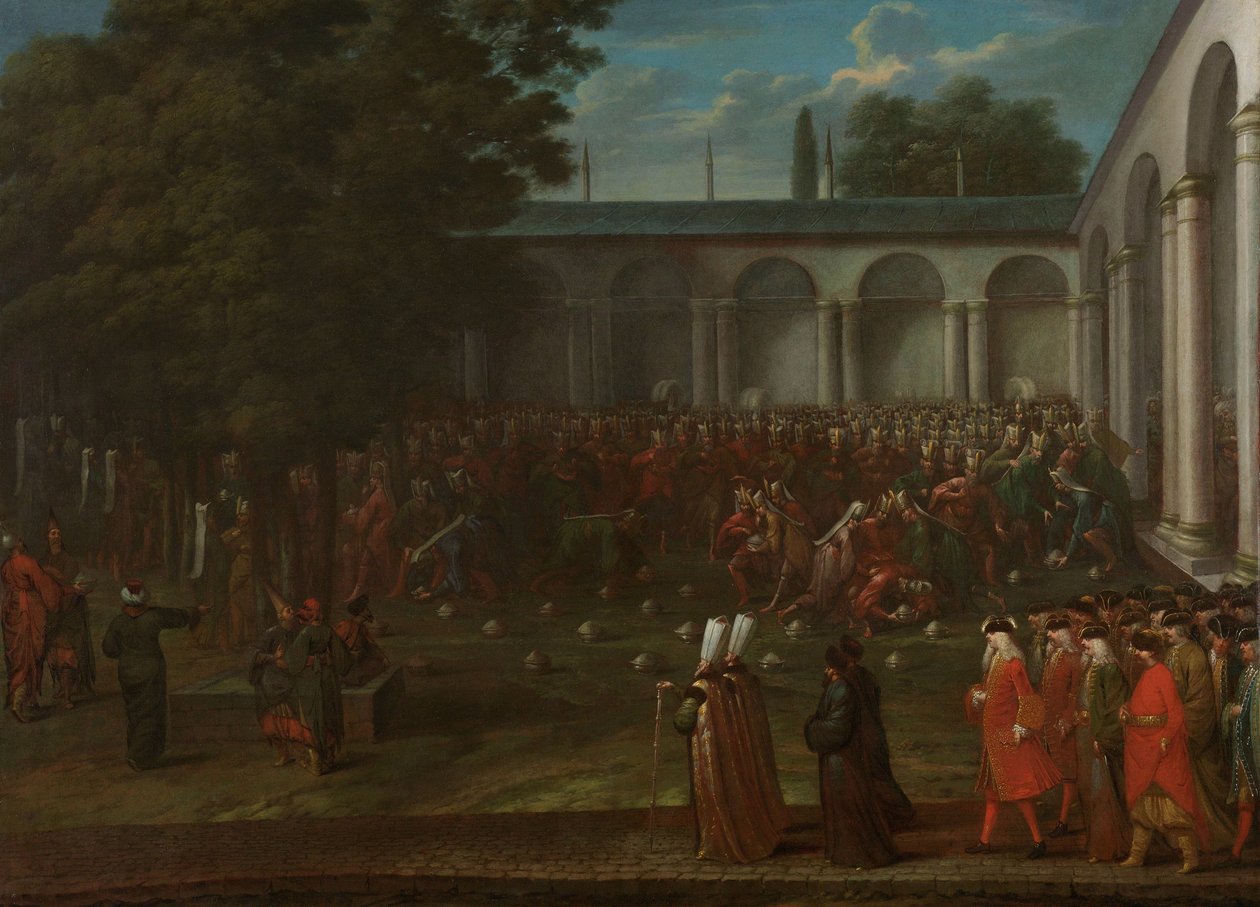 Cornelis Calkoen matkalla sulttaani Ahmed III:n audienssille, noin 1727-30. tekijältä Jean Baptiste Vanmour