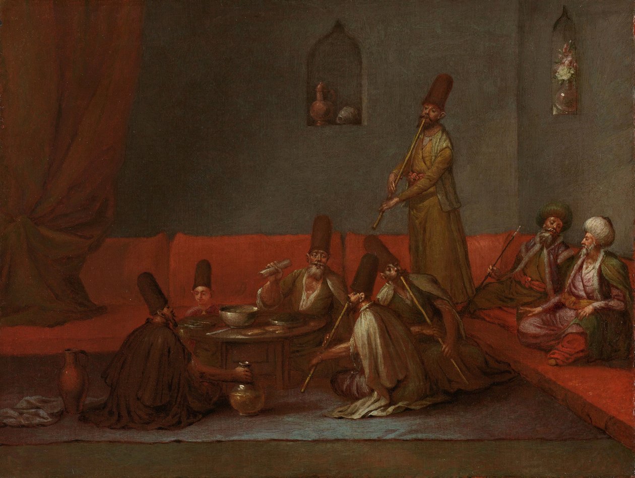 Dervissit jakavat aterian Dervisit aterialla Dervissit pöydässä tekijältä Jean Baptiste Vanmour