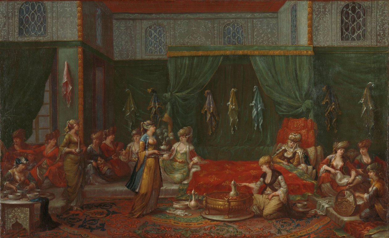Arvostetun turkkilaisen naisen makuuhuone, n. 1720-37 (öljy kankaalle) tekijältä Jean Baptiste Vanmour
