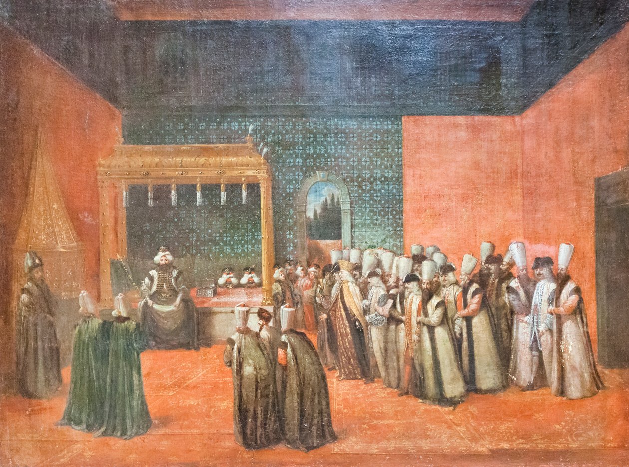 Sultão Ahmed III recebendo um embaixador europeu, c.1725 (óleo sobre tela)finlandês tekijältä Jean Baptiste Vanmour