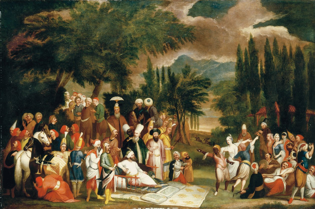 Sulttaani Ahmed III:n metsästysseura tekijältä Jean Baptiste Vanmour