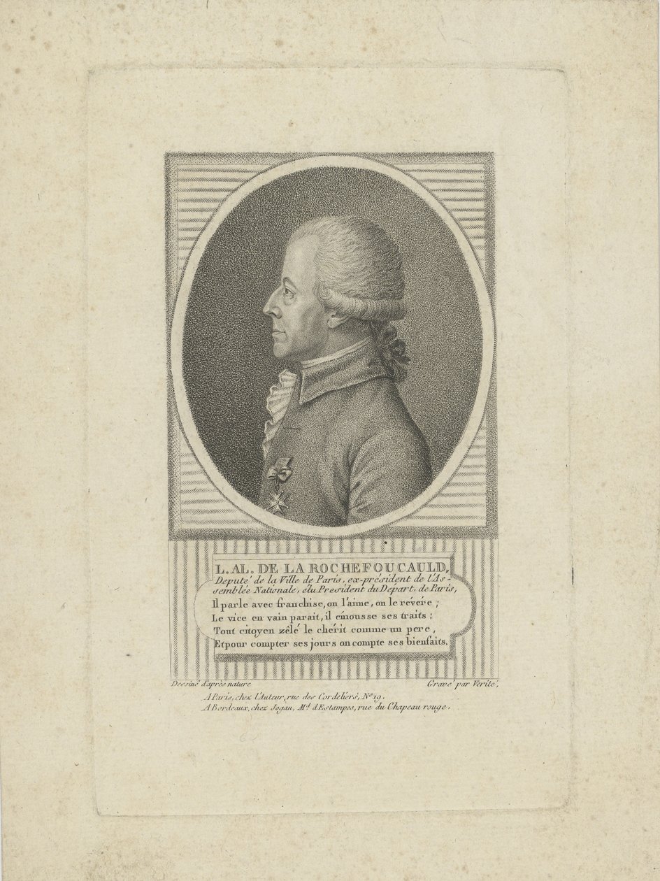 Louis-Alexandre de La Rochefoucauld, Envillen herttua 1743-1792, 1790-luku. tekijältä Jean Baptiste Verite