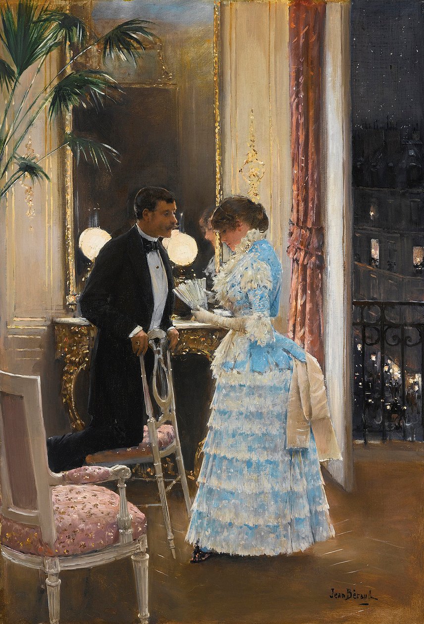 Keskustelu Beraudin, Jeanin (1849-1936) kanssa. Öljy kankaalle, koko: 55,9x39,3, , Yksityiskokoelma tekijältä Jean Beraud