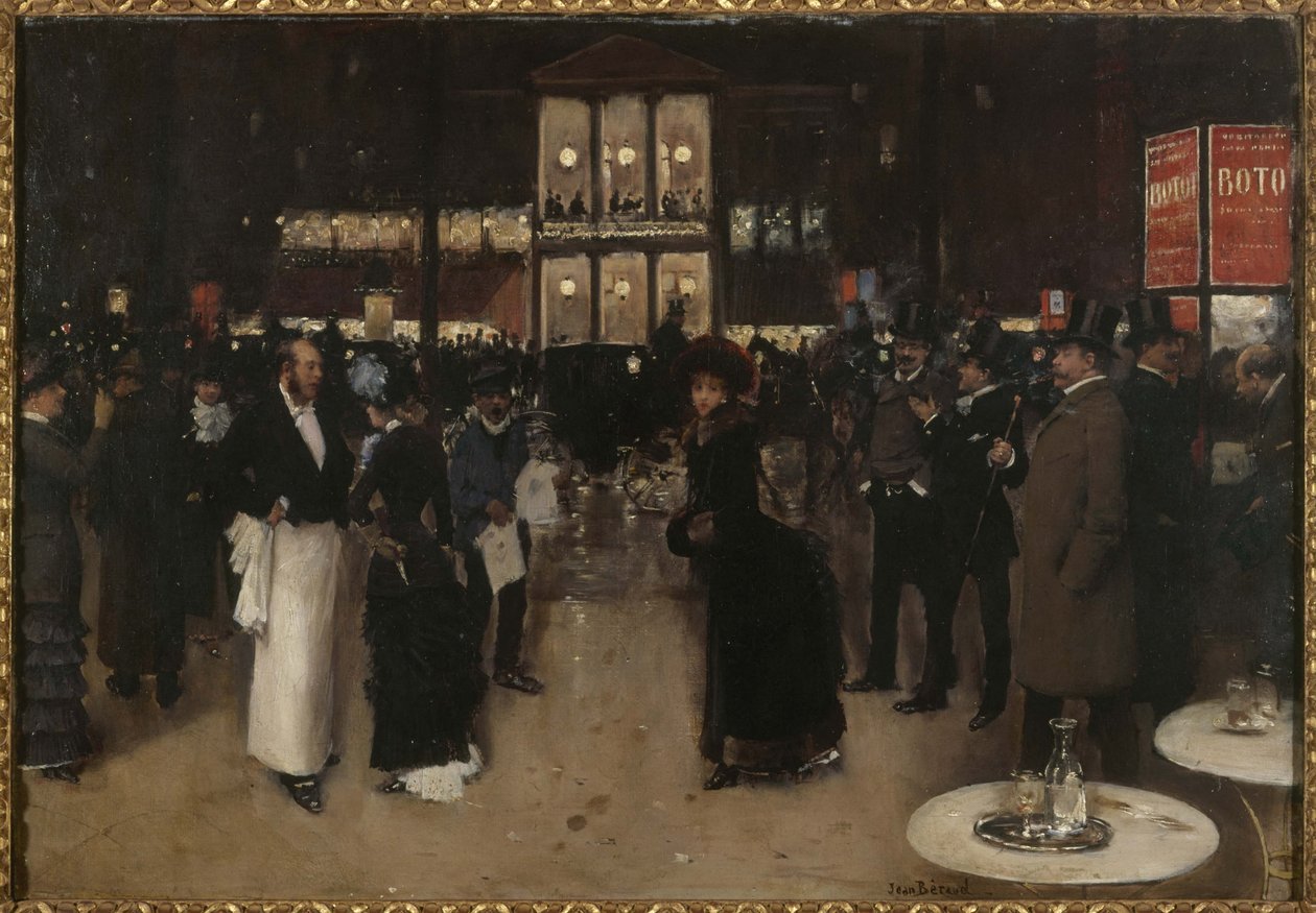 Boulevard Montmartre yöllä, Théâtre des Variétés -teatterin edessä, noin 1885 (öljy kankaalle). tekijältä Jean Beraud