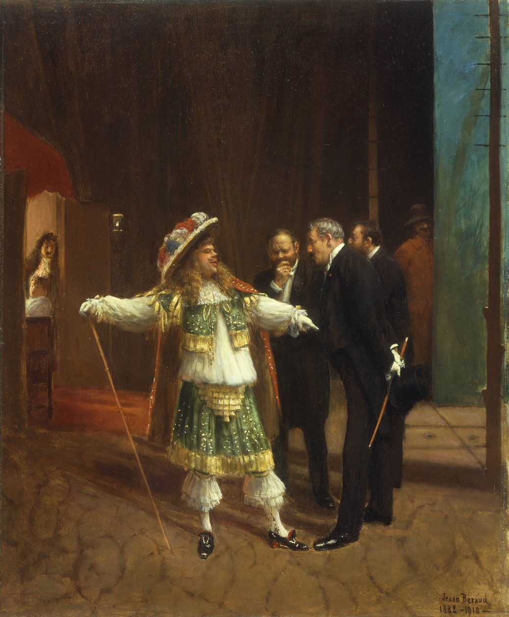 Coquelin vanhin Molieren elokuvassa "Le Bourgeois Gentilhomme", n. 1882 tekijältä Jean Beraud