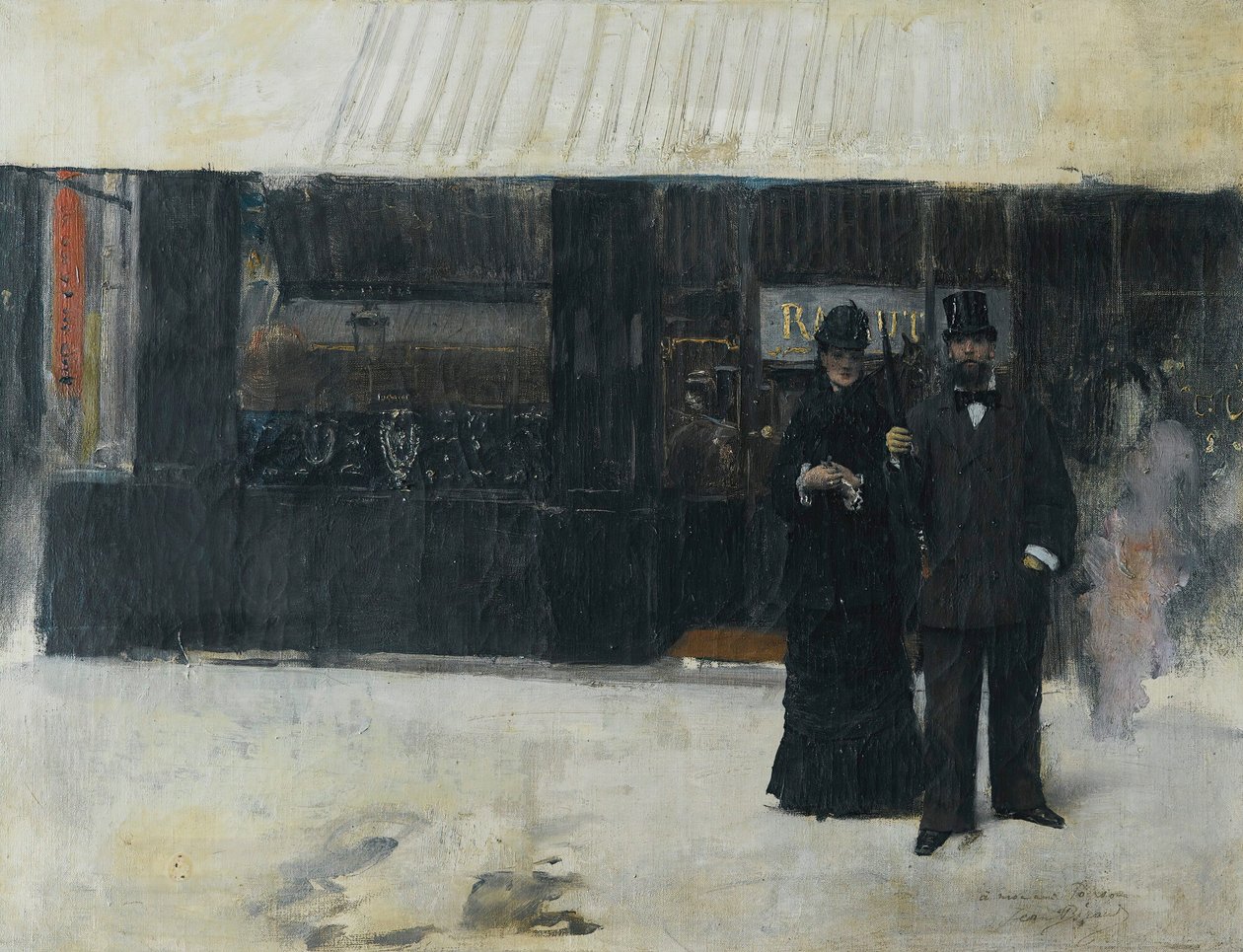 Pariskunta koruliikkeen edessä (öljy kankaalle) tekijältä Jean Beraud
