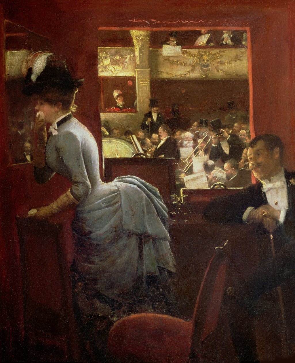Kylpyamme Variety-teatterissa Theatre Box at the Variety, 1883. tekijältä Jean Beraud