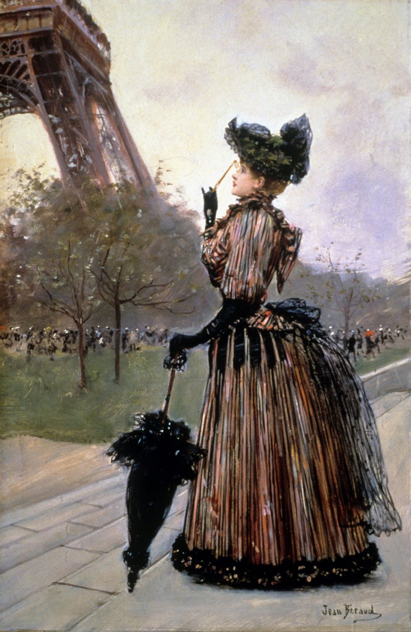 Nainen Eiffel-tornin edessä tekijältä Jean Beraud