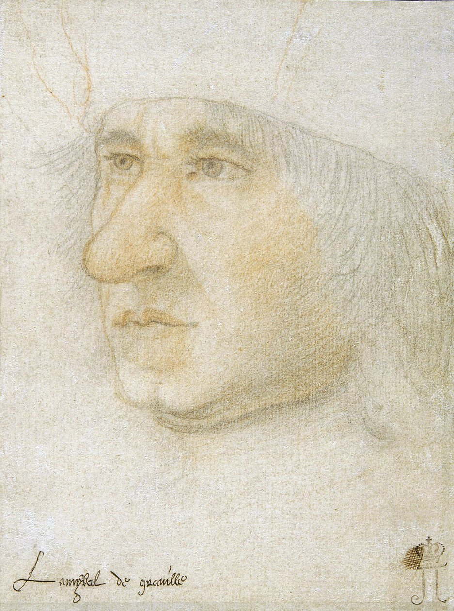 Louis Malet de Gravillen (1438-1516), Ranskan amiraalin par Bourdichonin, Jeanin (1457-1521) muotokuva. Musta liitu ja sangviini paperille, koko: 16,9x12,7, 1400-luvun loppu, Valtion Eremitaaši, Pietari tekijältä Jean Bourdichon