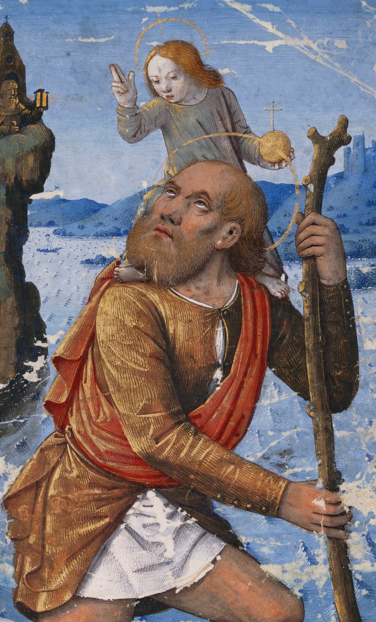 Pyhä Christopher, n. 1490-1500 tekijältä Jean Bourdichon