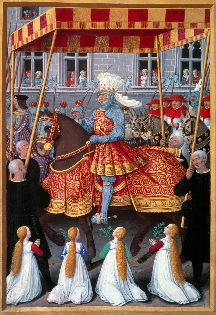 Kuningas Ludvig XII:n (1462-1515) voittosisäänkäynti Genesiin huhtikuussa 1507 Pienoiskuva Jean Marot