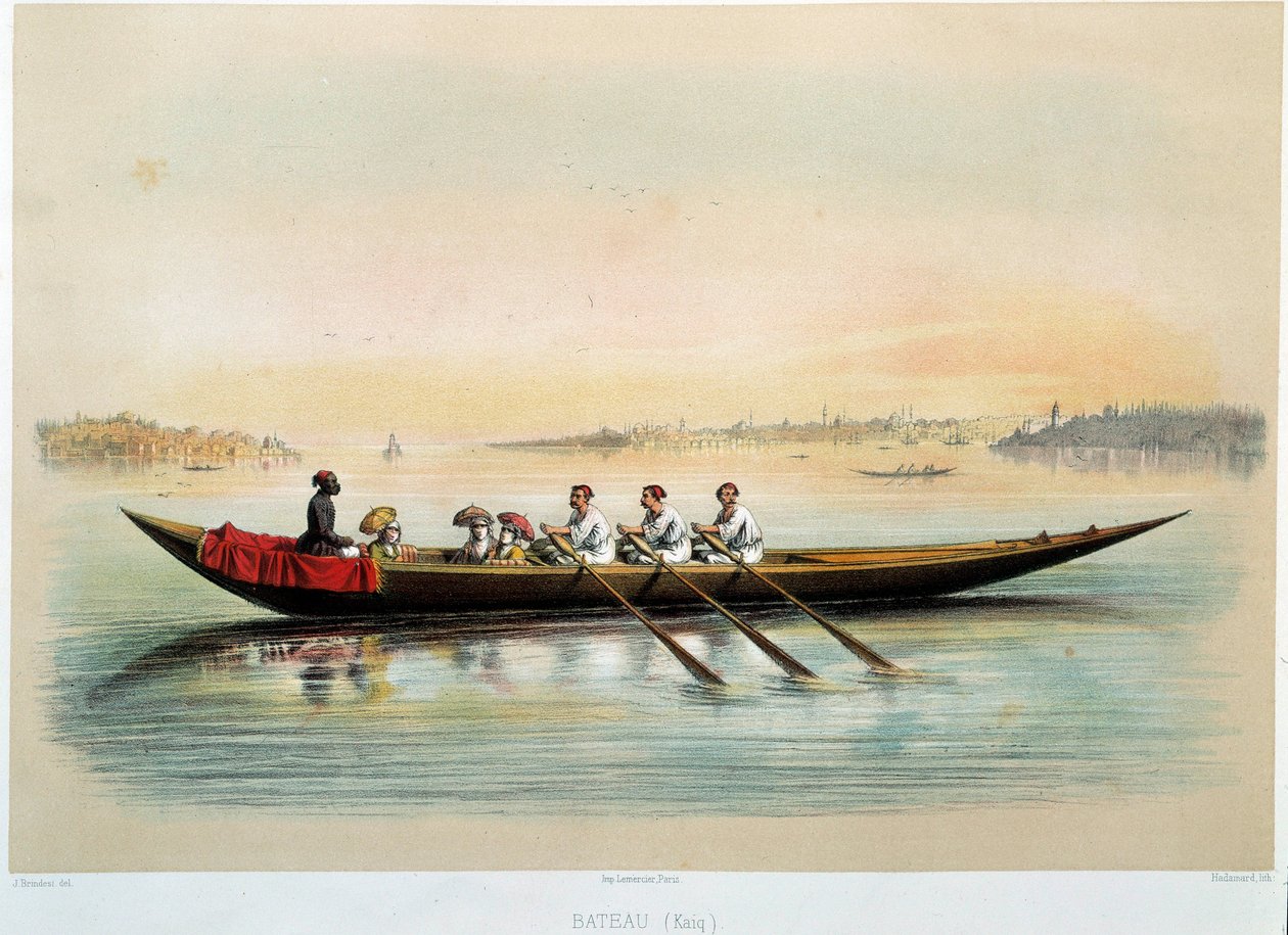Ottomaanien valtakunta "" vene Konstantinopolissa"" Akvarelli Jean Brindesi (1826-1888) tekijältä Jean Brindesi