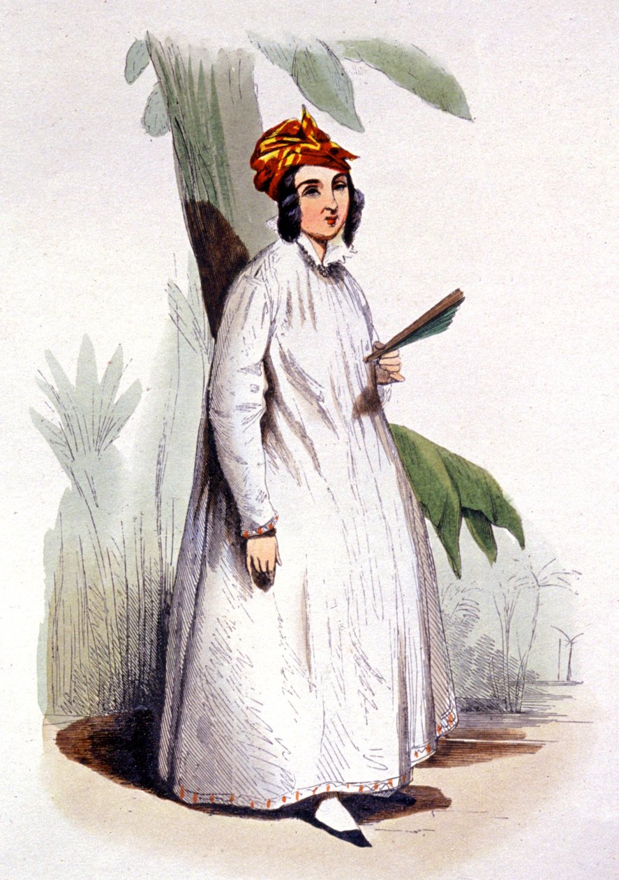 Kreolinainen, Ranskan Antillit, noin 1850 (kaiverrus). tekijältä Jean Charles (1800 79) Pauquet