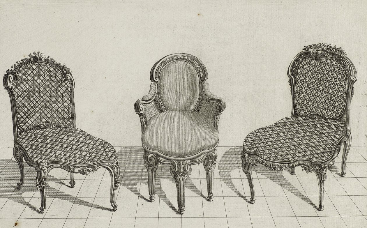 Cane Chair, Cabriolet nojatuoli, Cane Chair, julkaistu 1770-luvun puolivälissä (kaiverrus taidepaperille) tekijältä Jean Charles (after) Delafosse