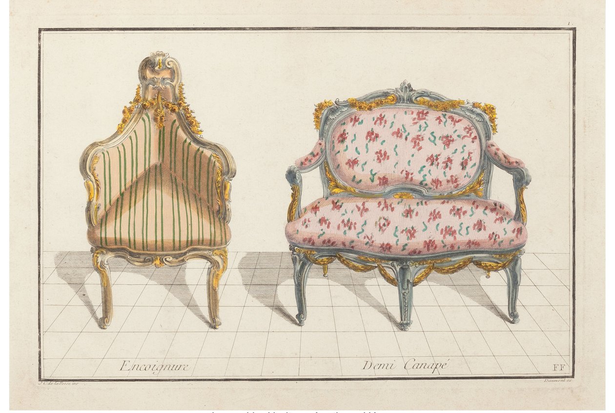 Kulma, puolisohva. New Historical Iconology or Attributes Hierogliphyques, n. 1768. tekijältä Jean Charles Delafosse