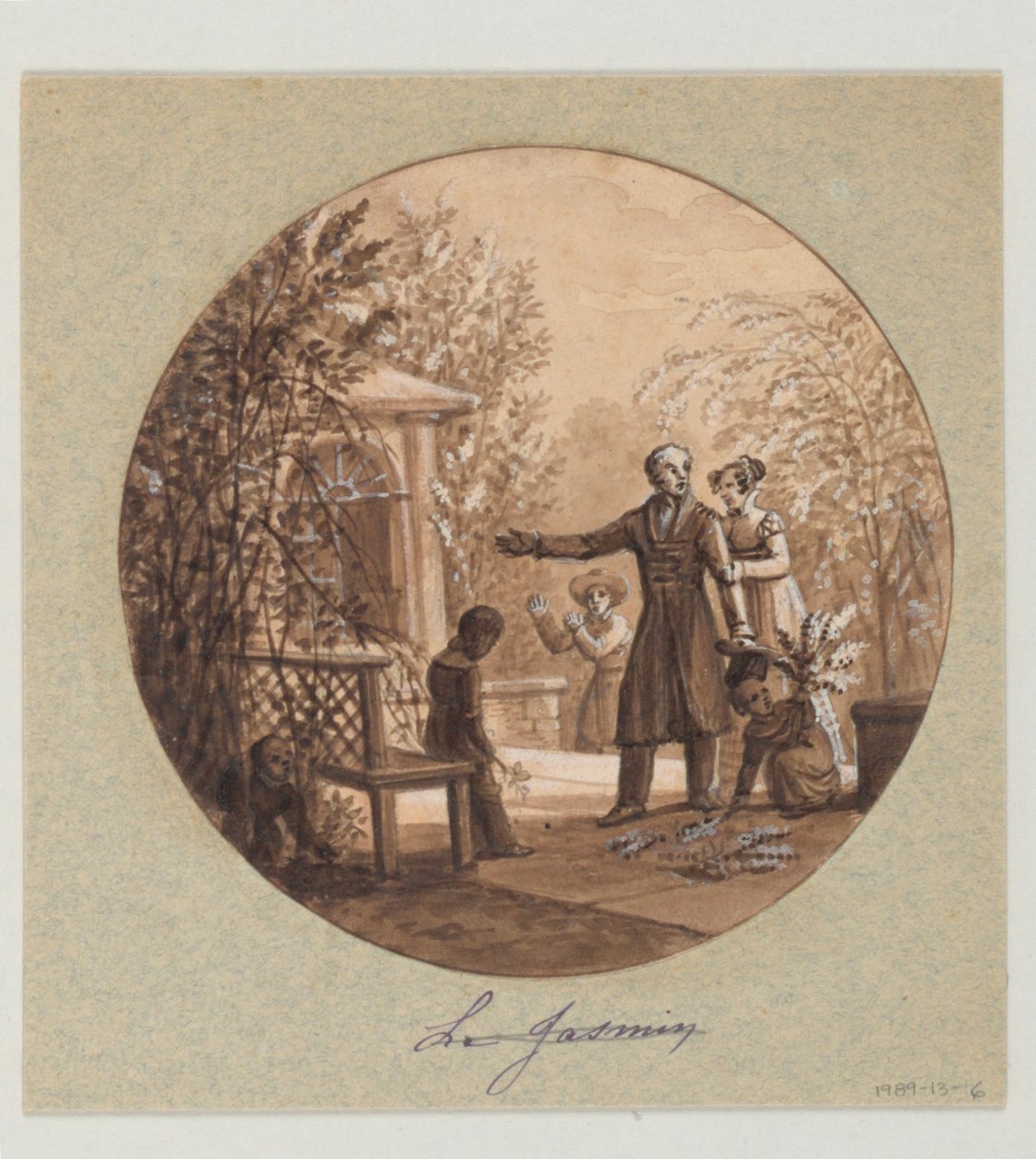 Suunnittelu maalatulle posliinilautaselle, Le Jasmin (Jasmine) Service de la Culture des Fleurs -palvelusta (Kukkien viljelypalvelu) tekijältä Jean Charles Develly
