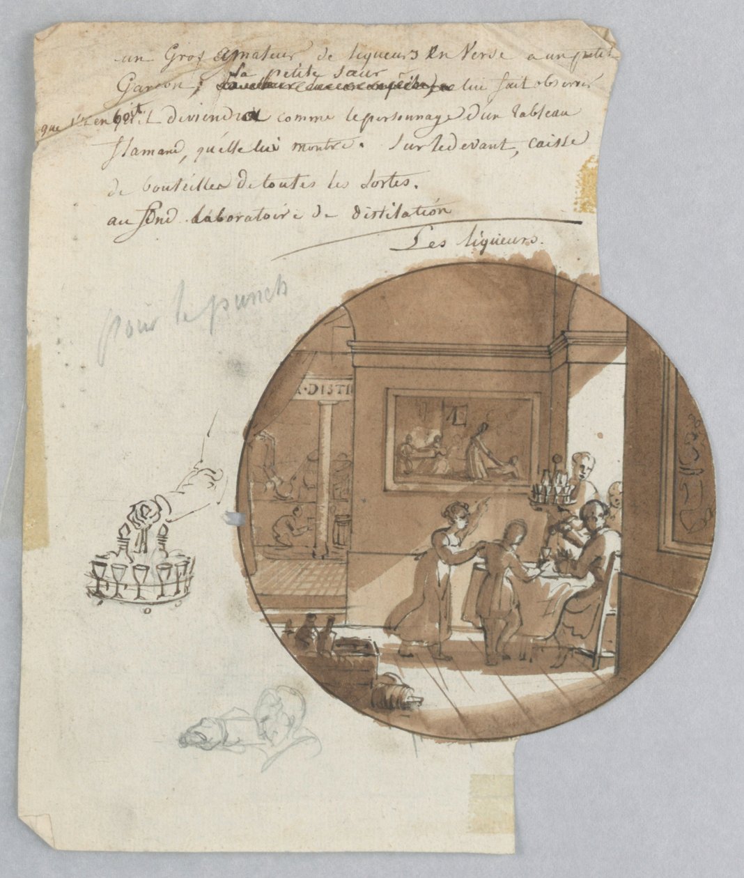 Suunnittelu maalatulle posliinilautaselle, Les Liqueurs (liköörit) Services des Objets des Dessertille (jälkiruokapalvelu) tekijältä Jean Charles Develly