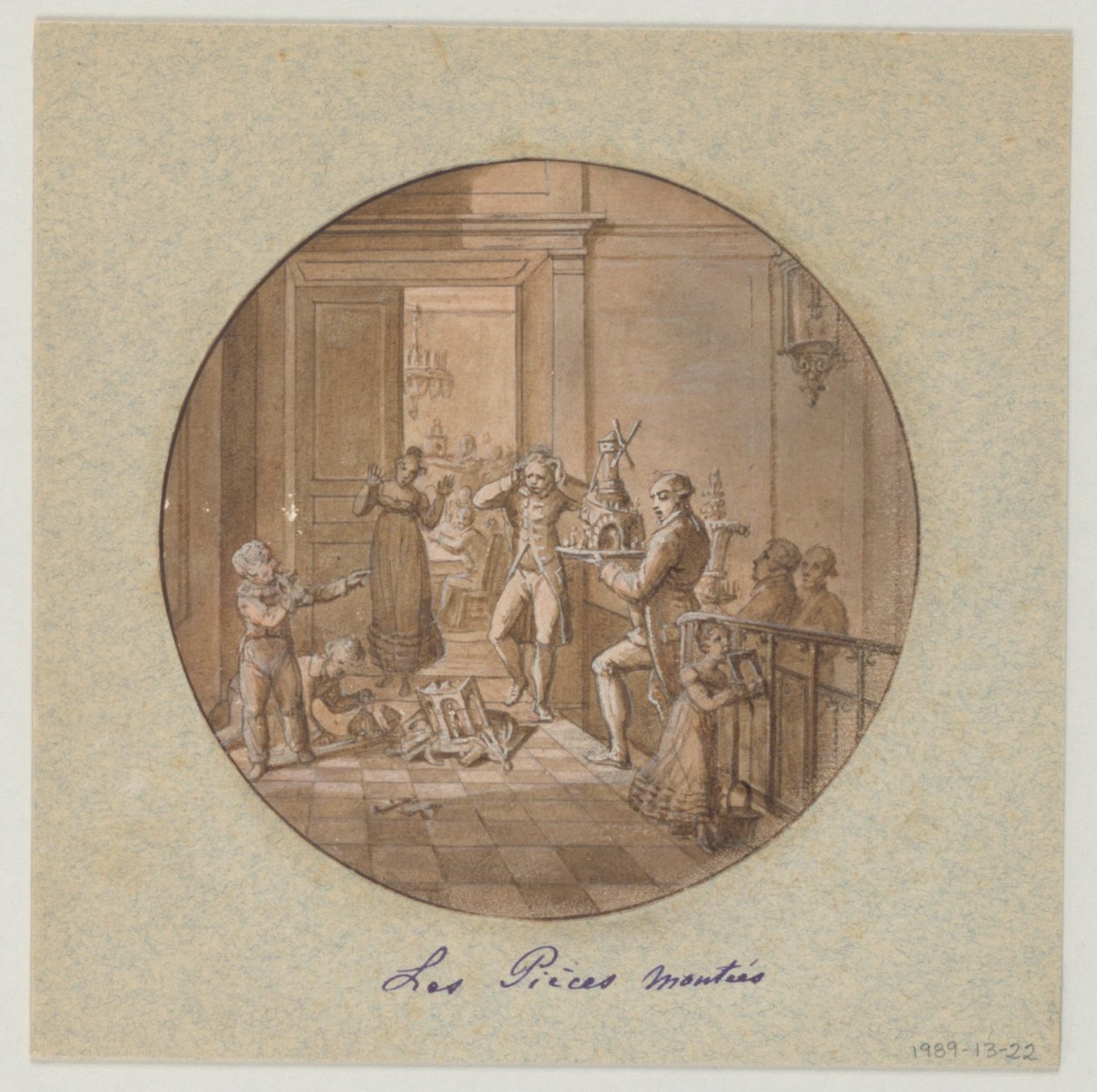 Suunnittelu maalatulle posliinilautaselle, Les Pieces Montées (kerroskakut) Service des Objets de Dessertille (jälkiruokapalvelu) tekijältä Jean Charles Develly