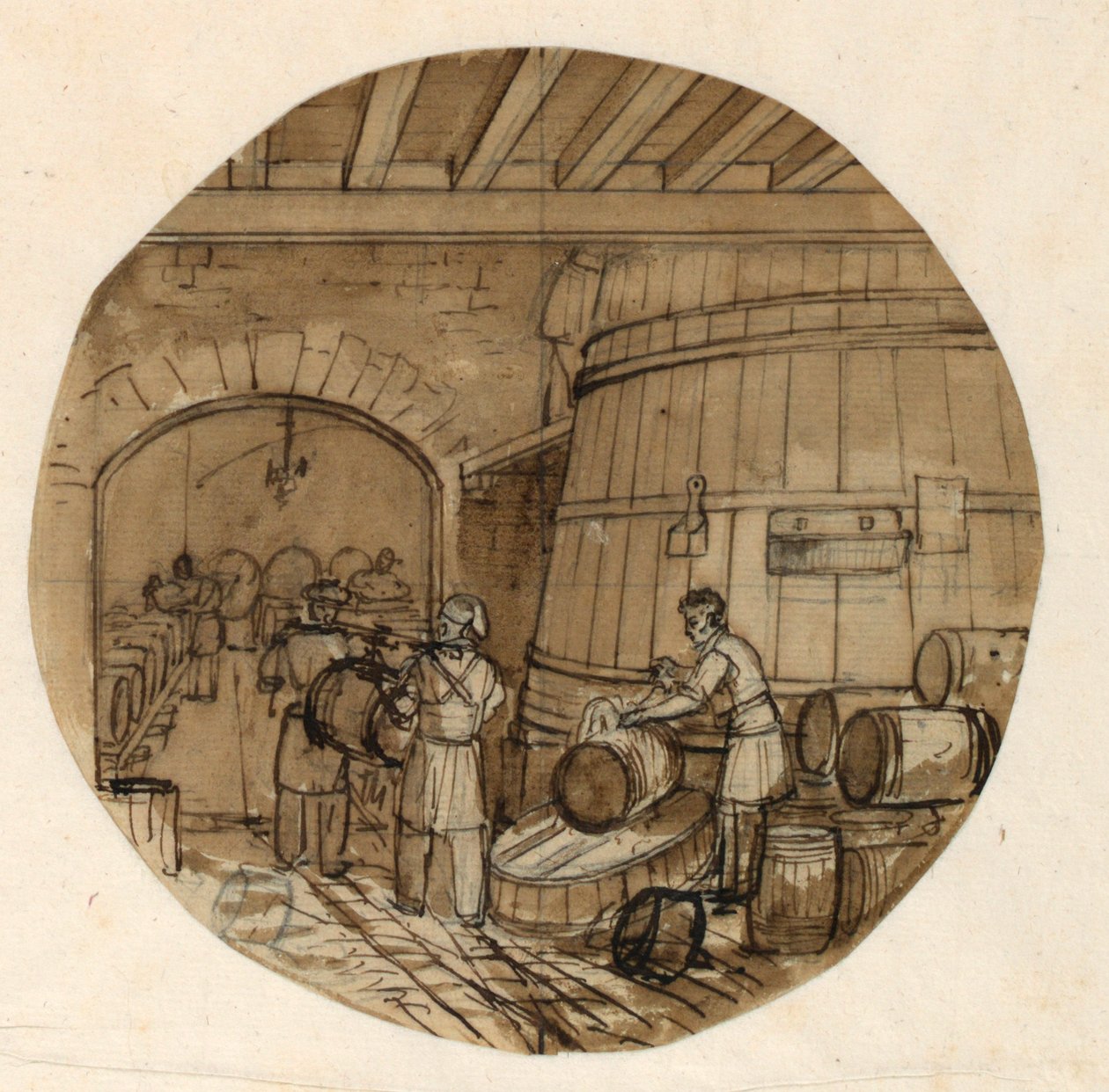 Suunnittelu posliinilautaselle, panimon sisustus Sevres Industrial Arts Servicelle tekijältä Jean Charles Develly