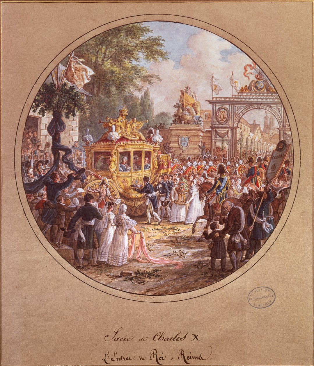 Kaarle X:n (1757-1836) sisäänkäynti Reimsiin, 28. toukokuuta 1825 (wc paperilla) tekijältä Jean Charles Develly