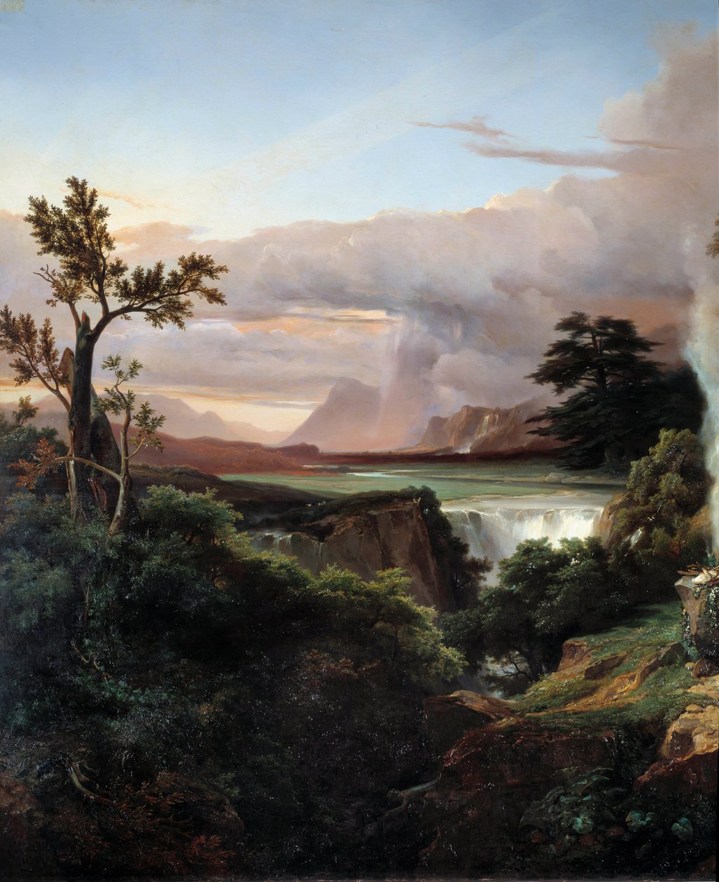 Maisema vesiputouksella. Jean Charles Remondin (1795-1875) maalaus tekijältä Jean Charles Joseph Rémond