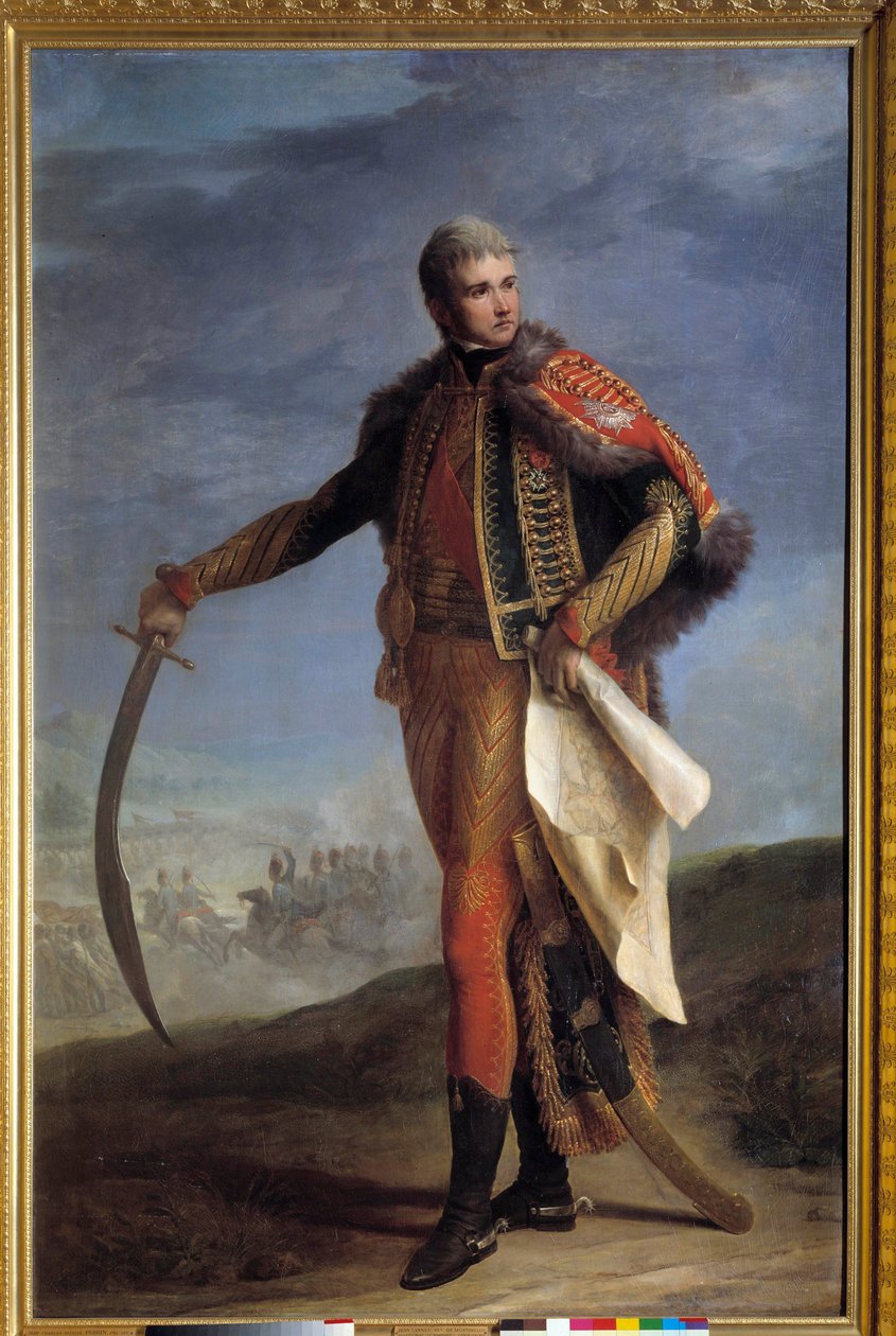 Jean Lannesin (1769-1809) Montebellon herttua, Jean Charles Nicaise Perrinin (1754-1831) Empire Paintingin marechal jalan muotokuva. 1804-1809. Himmeä. 2,1x1,4 m. - Täyspitkä muotokuva Jean Lannesista (1769-1809), Montebellon herttuasta, imperiumin marsalk tekijältä Jean Charles Nicaise Perrin