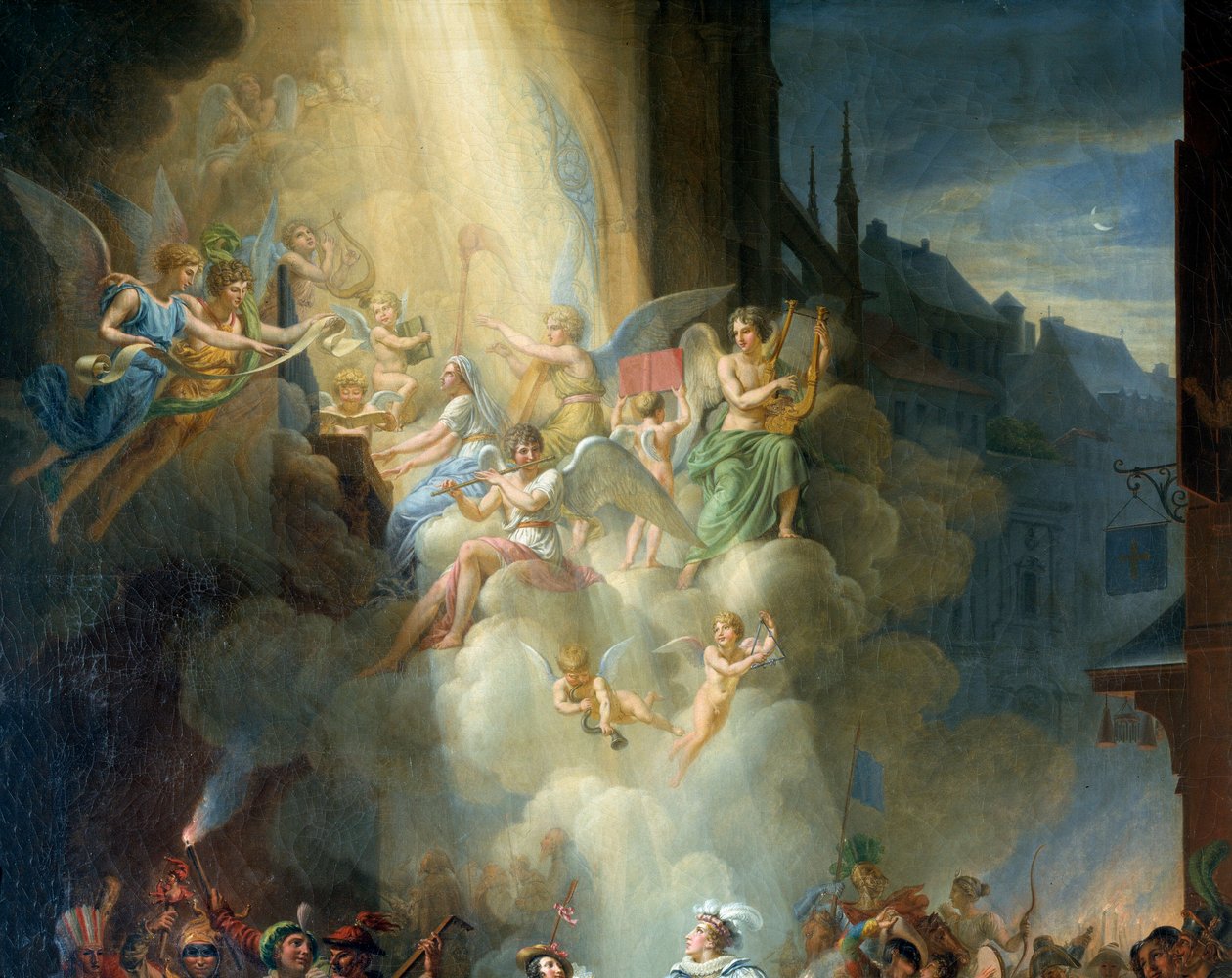 Yksityiskohta "" Henri de Joyeusen kääntymys"" (1500-luku). Muusikko enkelit. Jean Charles Tardieun (1765-1830) maalaus tekijältä Jean Charles Tardieu
