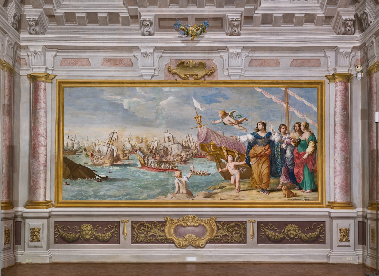 Marcus Antoniuksen ja Kleopatran tapaaminen (fresko) tekijältä Jean & Cialdieri Girolamo (1641 44)) Boulanger