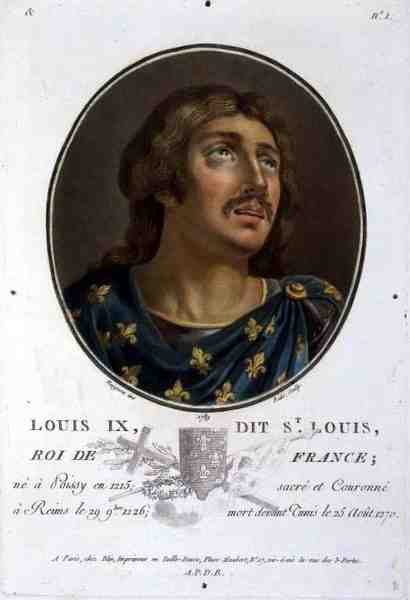 Ludvig IX:n muotokuva, jota kutsutaan "St Louisiksi", Ranskan kuningas (1215-1270), kaiverrus Ride tekijältä Jean Claude (after) Naigeon