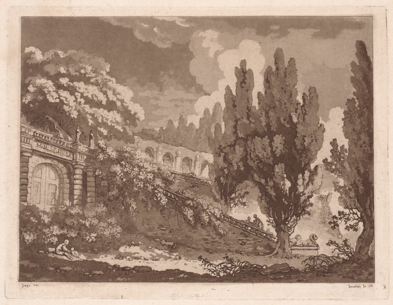 Portaat italialaisessa puutarhassa, 1766. tekijältä Jean Claude Richard Saint Non