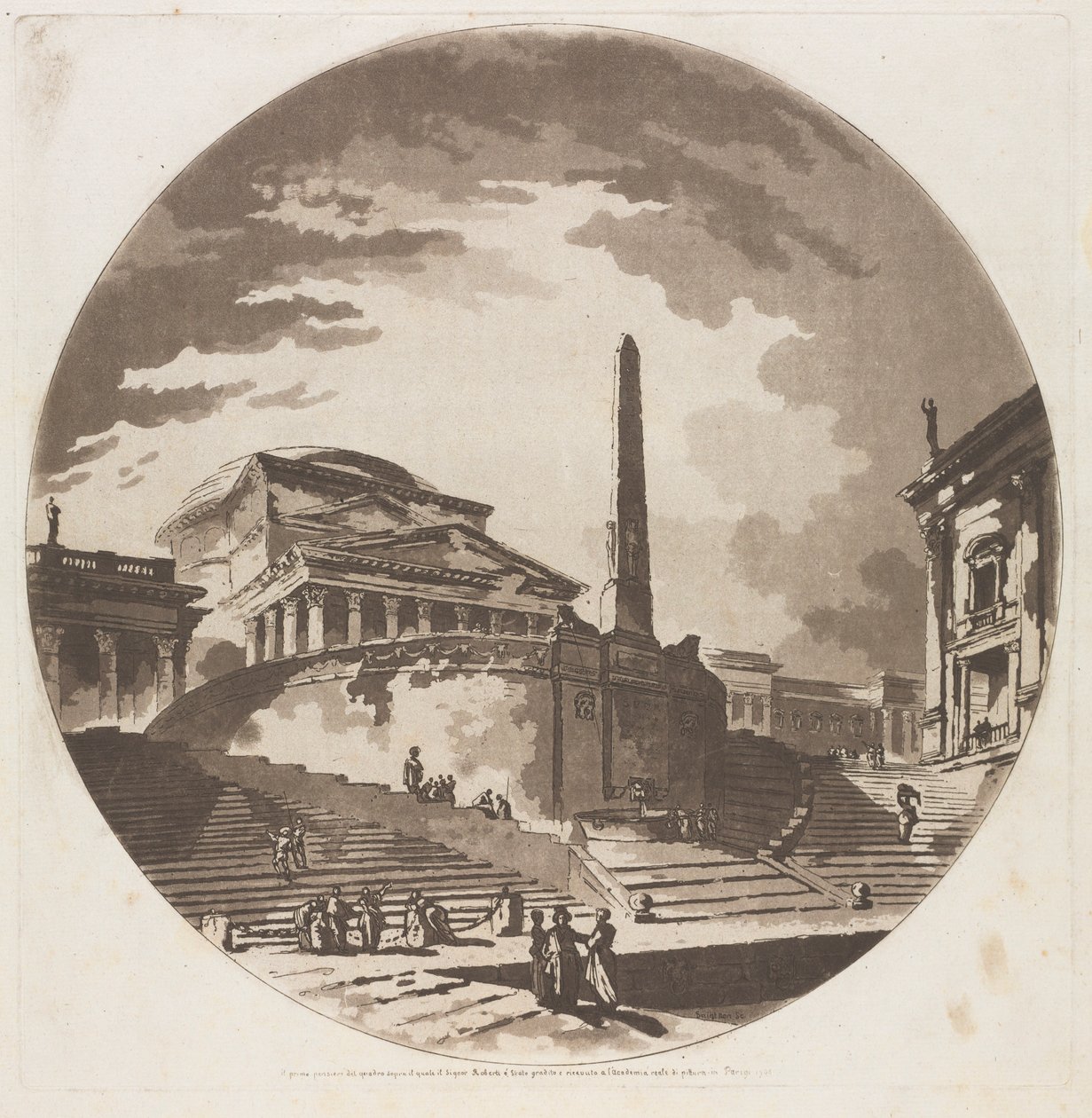 Näkymä Rotundalle ja portaat Tiberillä, 1766. tekijältä Jean Claude Richard de Saint Non