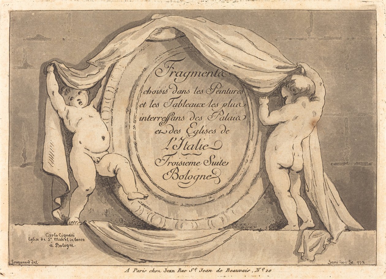 Otsikko: Oval Design San Michele de Boscon kirkosta, Bolognasta tekijältä Jean Claude Richard de Saint Non after Jean Honoré Fragonard after Carlo Cignani