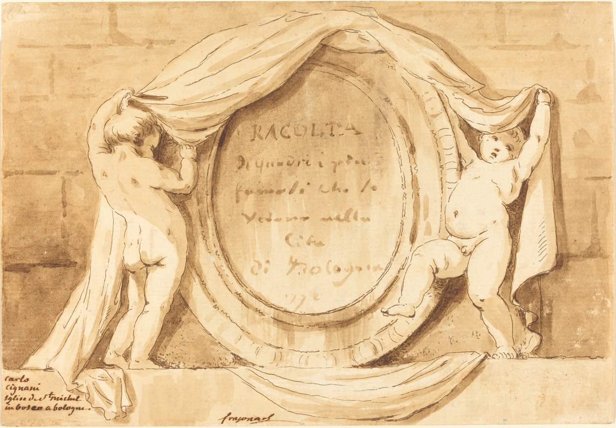 Otsikko: Oval Design San Michele de Boscon kirkosta, Bolognasta tekijältä Jean Claude Richard de Saint Non after Jean Honoré Fragonard after Carlo Cignani