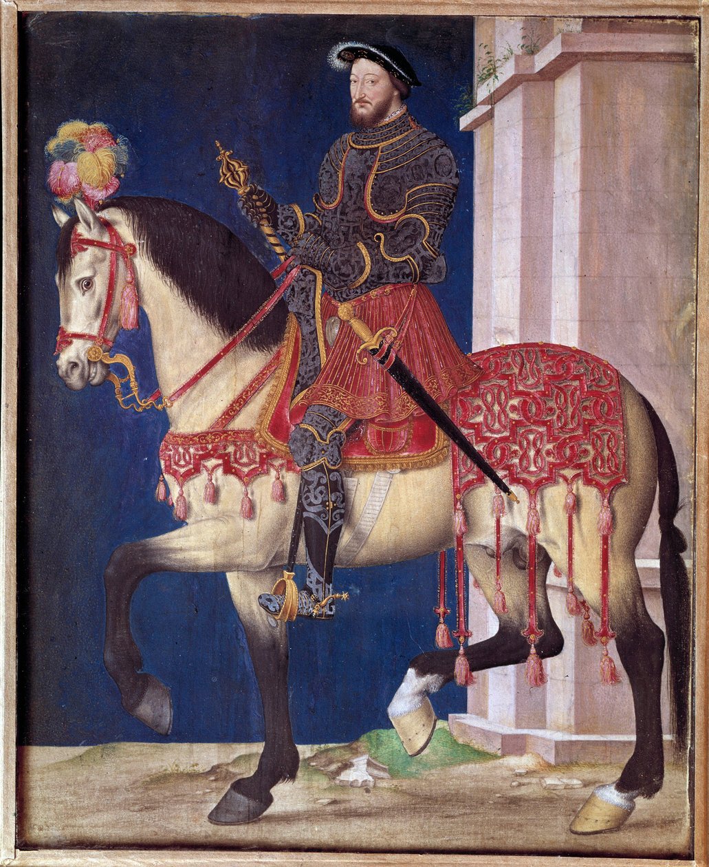 Francois I:n (1494-1547) ratsastusmuotokuva. Jean Clouet