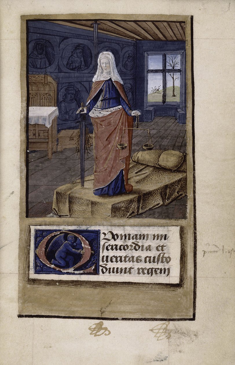 John of Walesin Breviloquiumin allegoria oikeudenmukaisuudesta muinaisten ruhtinaiden ja filosofien hyveistä, 1475-1499 tekijältä Jean Colombe