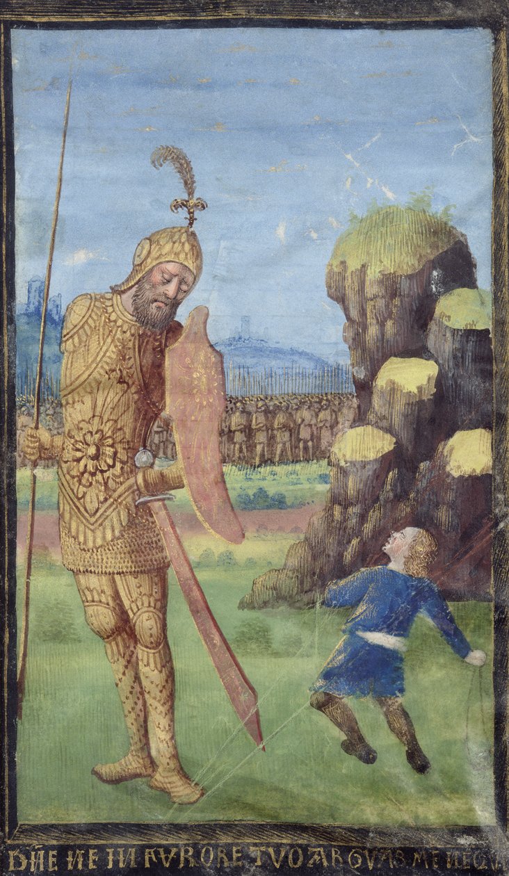 Daavid ja Goljat, tuntikirja, noin 1470. tekijältä Jean Colombe