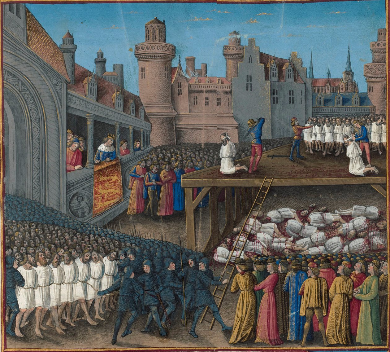 Saraseenivankien verilöyly, kuningas Richard Leijonasydän, 1191, 1474-1475. tekijältä Jean Colombe