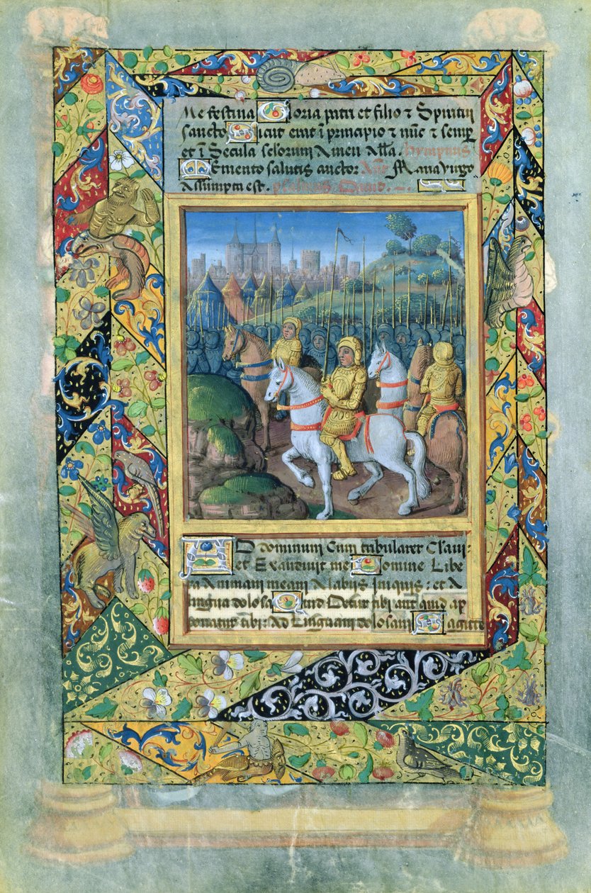 neiti Lat. Q.v.I.126 fol.28v Israelilaisten armeija, Louis dOrleansin tuntikirjasta, 1490 tekijältä Jean Colombe