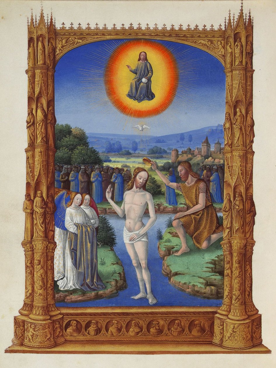Très Riches Heures du Duc de Berry - Kristuksen kastaminen tekijältä Jean Colombe