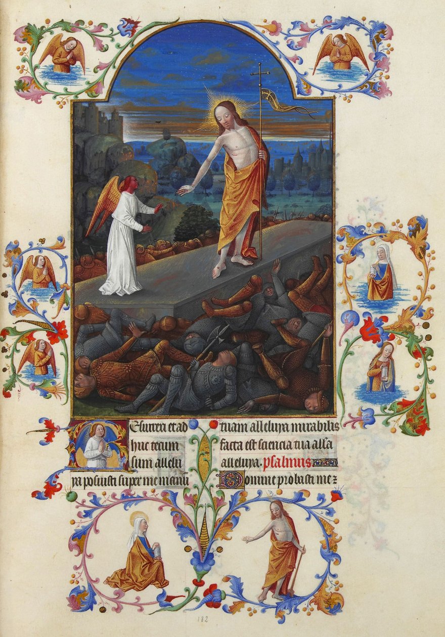 Très Riches Heures du Duc de Berry Folio 182, kääntöpuoli - Jeesuksen Kristuksen ylösnousemus. tekijältä Jean Colombe